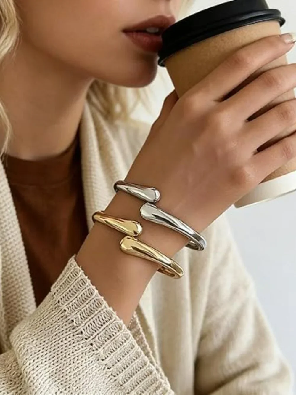 NEW Chunky Gold Bangle Bracelets Classy Gold & Silver Combo Stackable Elegant